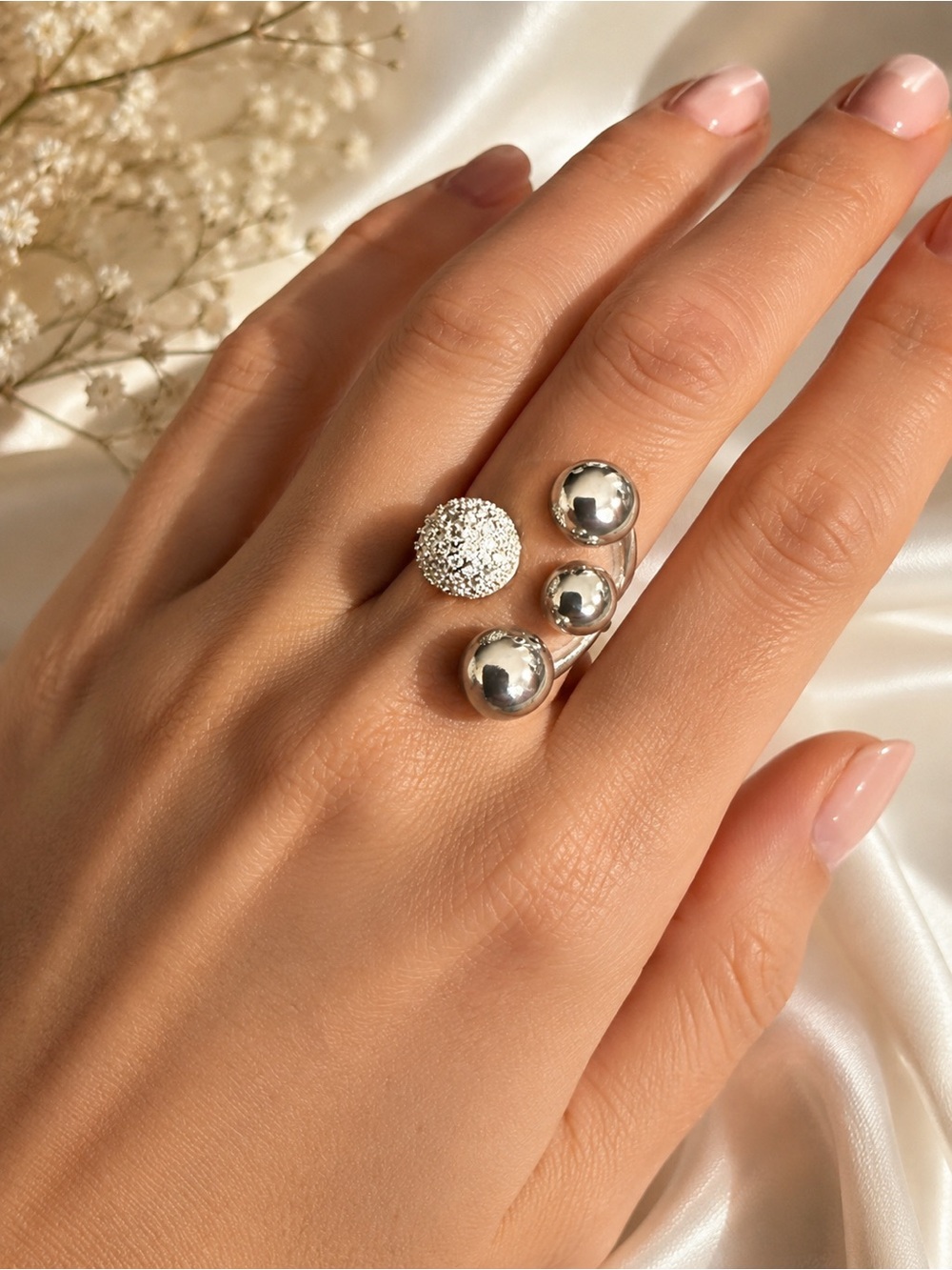 Zara Silver Tone Multi-Ball Open Ring - Modern Women’s Jewelry NWOT
